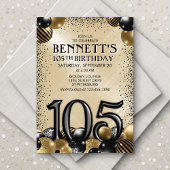 Invitation 105e Ballons Noir Or Anniversaire