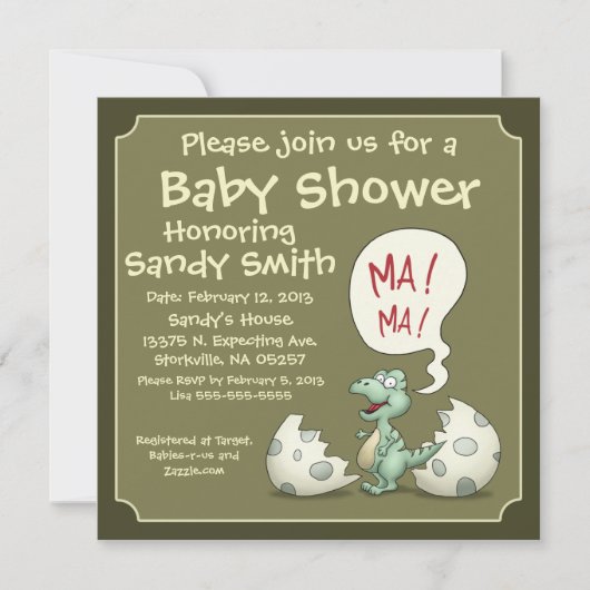 Invitation 106 de baby shower : Bébé de dinosaure (Devant)