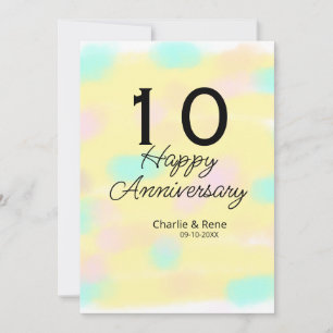 Invitation 10 ans anniversaire de mariage jaune pastel nom ré