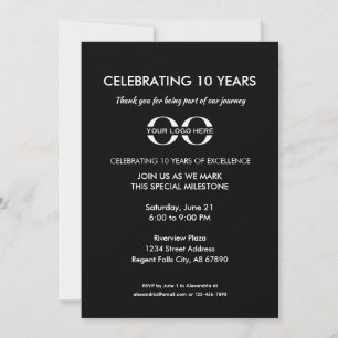 Invitation 10 ans de l'entreprise Anniversaire Classic Noir
