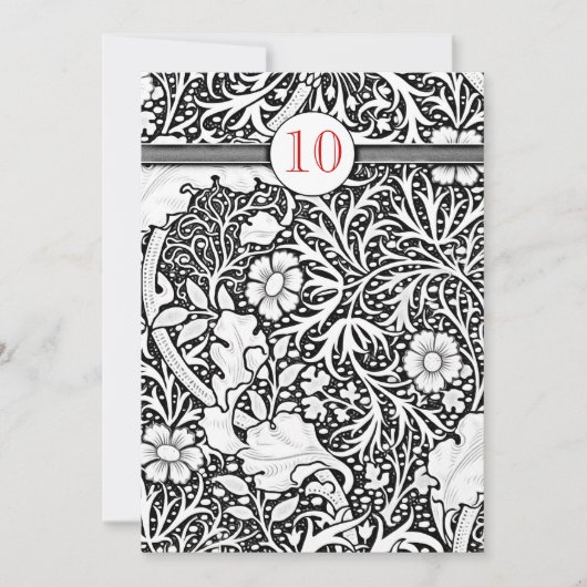 Invitation 10 ans de mariage damassé noir et blanc (Devant)