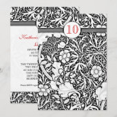 Invitation 10 ans de mariage noir et blanc damassé (Devant / Derrière)