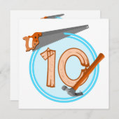 Invitation 10 ans garçon de construction outils conception d' (Devant / Derrière)