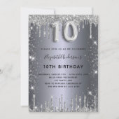 Invitation 10e anniversaire argent métal parties scintillant  (Devant)