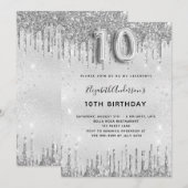 Invitation 10e anniversaire argent parties scintillant fille  (Devant / Derrière)