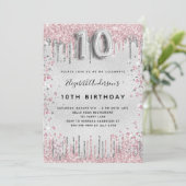 Invitation 10e anniversaire argent rose parties scintillant p (Debout devant)