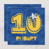 Invitation 10e anniversaire Blue and Gold Modern Grunge G10 (Devant / Derrière)