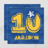 Invitation 10e anniversaire Blue and Gold Modern Grunge G10B (Devant / Derrière)