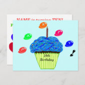 Invitation 10e anniversaire Blue Green Cupcakes Party (Devant / Derrière)
