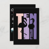 Invitation 10e anniversaire cadeau I Flamant rose I 10 ans (Devant / Derrière)