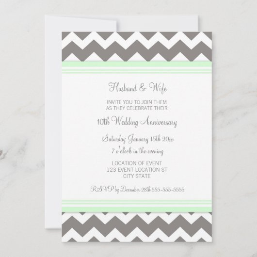 Invitation 10e anniversaire Chevron Gris Menthe (Dos)