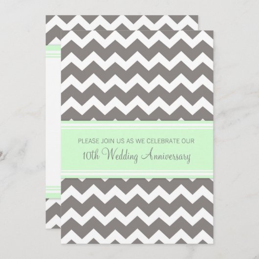 Invitation 10e anniversaire Chevron Gris Menthe (Devant / Derrière)
