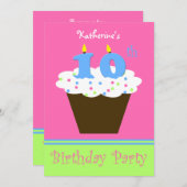 Invitation 10e anniversaire de fête 10 bougies (Devant / Derrière)