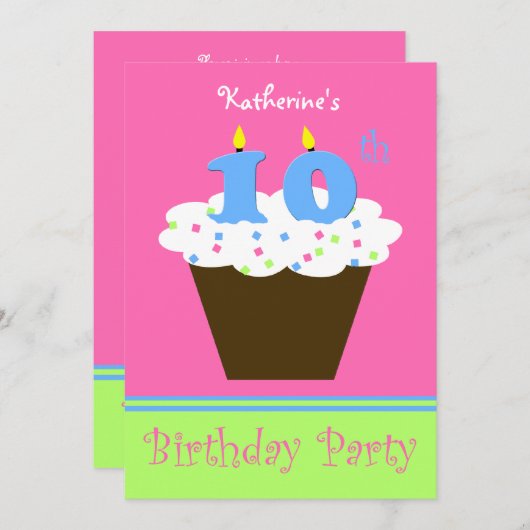 Invitation 10e anniversaire de fête 10 bougies (Devant / Derrière)