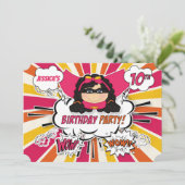 Invitation 10e anniversaire de fête filles Superhero Pink Com (Debout devant)