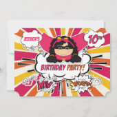 Invitation 10e anniversaire de fête filles Superhero Pink Com (Devant)