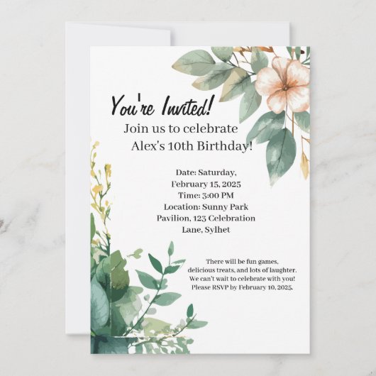 Invitation 10e anniversaire de la floraison d'Alex (Devant)