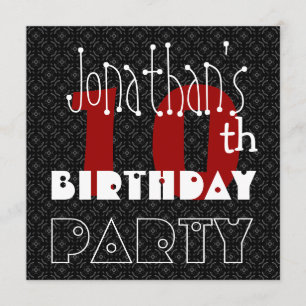 Invitation 10e anniversaire de l'enfant Nom personnalisé Noir