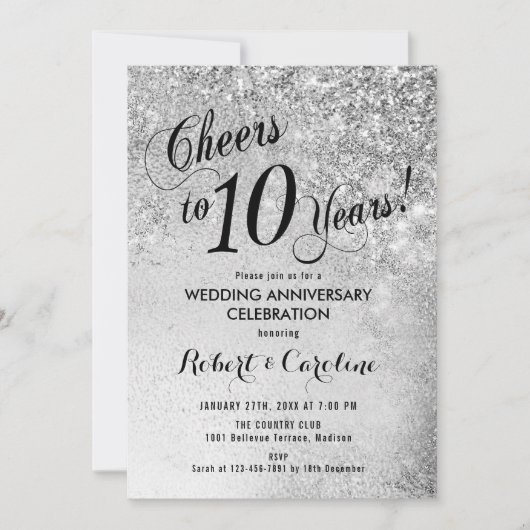 Invitation 10e anniversaire de mariage Argent (Devant)
