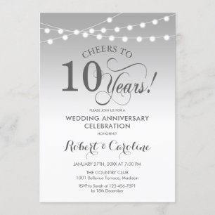 Invitation 10e anniversaire de mariage - Argent blanc
