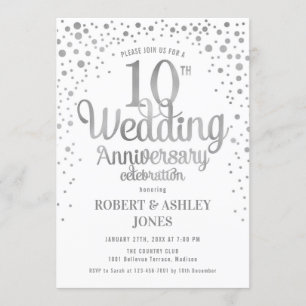 Invitation 10e anniversaire de mariage - Argent et blanc