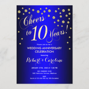 Invitation 10e anniversaire de mariage - Bleu Royal & Or