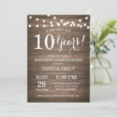 Invitation 10e anniversaire de mariage Bois rustiq (Debout devant)