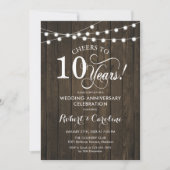 Invitation 10e anniversaire de mariage - Bois rustique (Devant)
