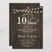 Invitation 10e anniversaire de mariage - Bois rustique (Devant / Derrière)