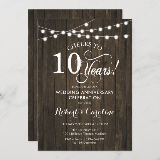 Invitation 10e anniversaire de mariage - Bois rustique (Devant / Derrière)