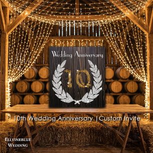 Invitation 10e anniversaire de mariage Bois rustique et or