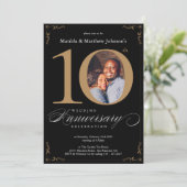 Invitation 10e anniversaire de Mariage Calligraphie d'or noir (Debout devant)