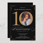 Invitation 10e anniversaire de Mariage Calligraphie d'or noir (Devant / Derrière)
