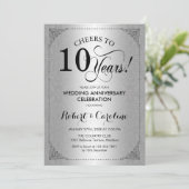 Invitation 10e anniversaire de mariage - Damask noir argent (Debout devant)