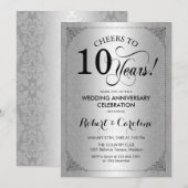 Invitation 10e anniversaire de mariage - Damask noir argent (Devant / Derrière)