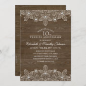 Invitation 10e anniversaire de Mariage Dentelle rustique en b (Devant / Derrière)