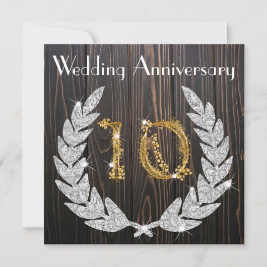 Invitation 10e anniversaire de mariage Diamond Laurel & Gold (Devant)