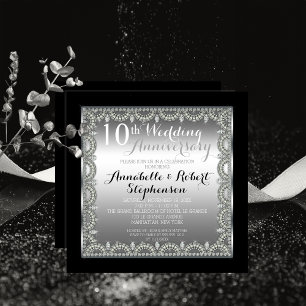 Invitation 10e anniversaire de mariage élégant Argent et Diam