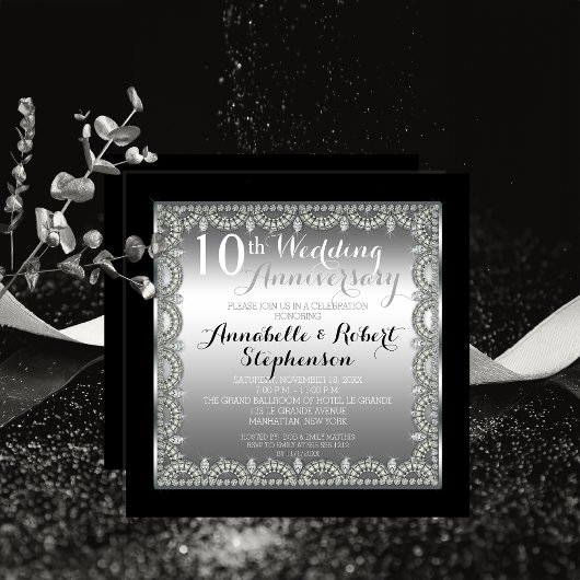 Invitation 10e anniversaire de mariage élégant en argent et d