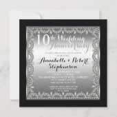 Invitation 10e anniversaire de mariage élégant en argent et d (Devant)