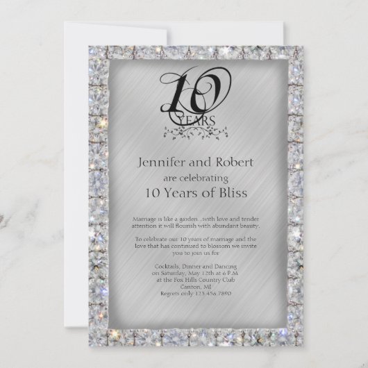 Invitation 10e anniversaire de mariage étain et diamant (Devant)