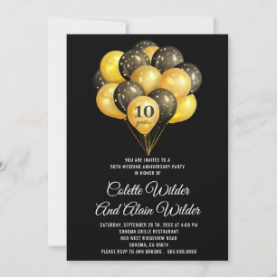 Invitation 10e anniversaire de Mariage Gold et Black Invitati