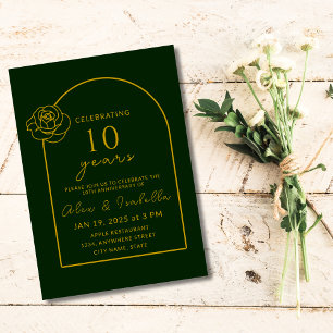 Invitation 10e anniversaire de Mariage moderne vert et or