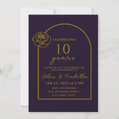 Invitation 10e anniversaire de Mariage moderne violet et or (Devant)