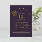 Invitation 10e anniversaire de Mariage moderne violet et or (Debout devant)