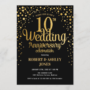 Invitation 10e anniversaire de mariage - Noir & Or