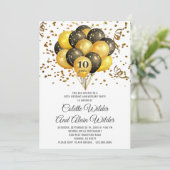 Invitation 10e anniversaire de mariage or et noir sur blanc (Debout devant)