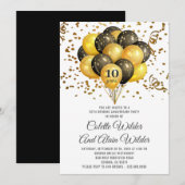 Invitation 10e anniversaire de mariage or et noir sur blanc (Devant / Derrière)
