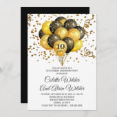 Invitation 10e anniversaire de mariage or et noir sur fond bl (Devant / Derrière)