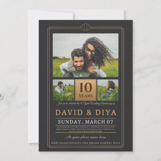 Invitation 10e anniversaire de Mariage personnalisé (Devant)
